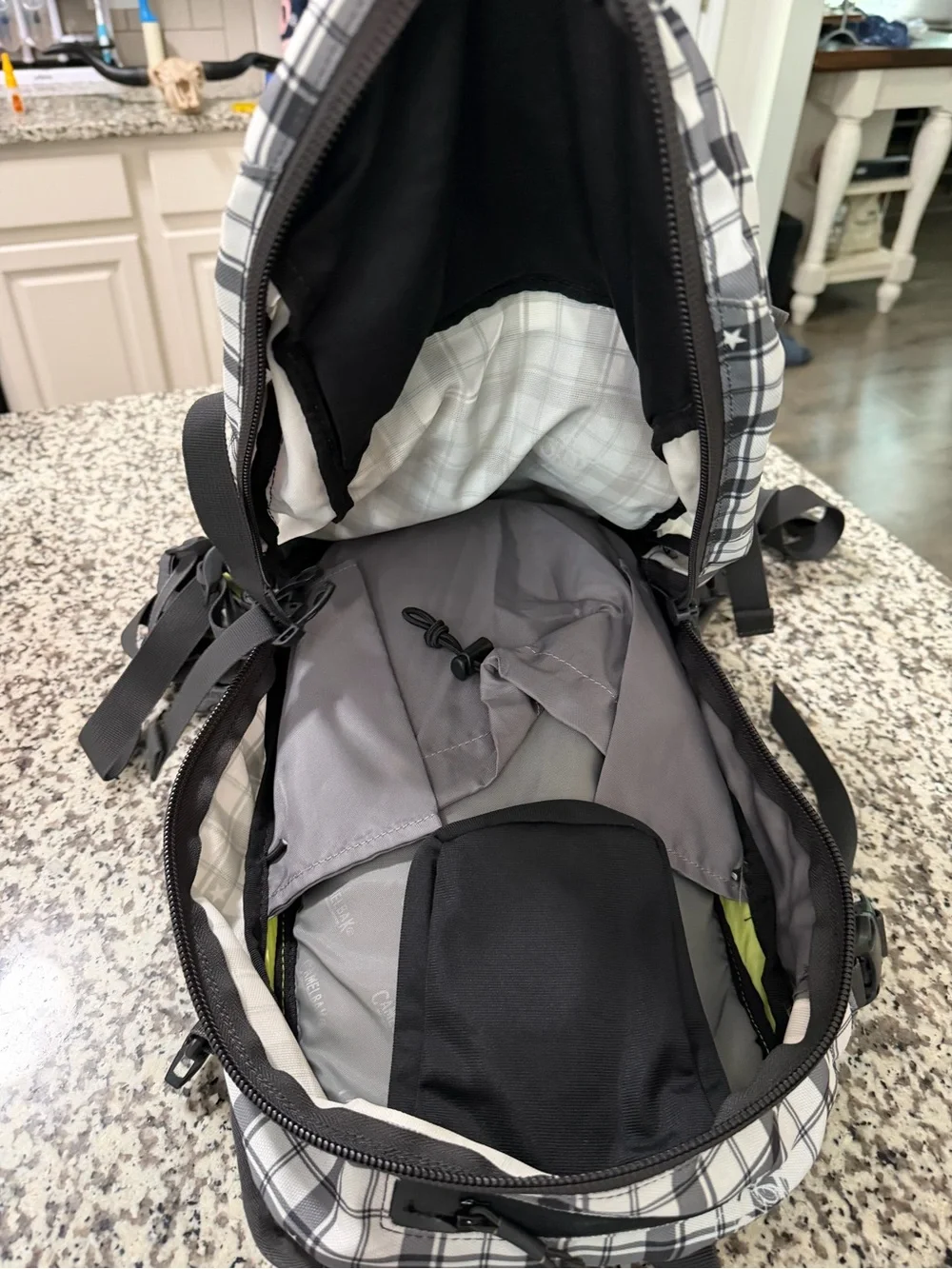 CamelBak Quilted White & Black Plaid Backpack with Lime Accent
